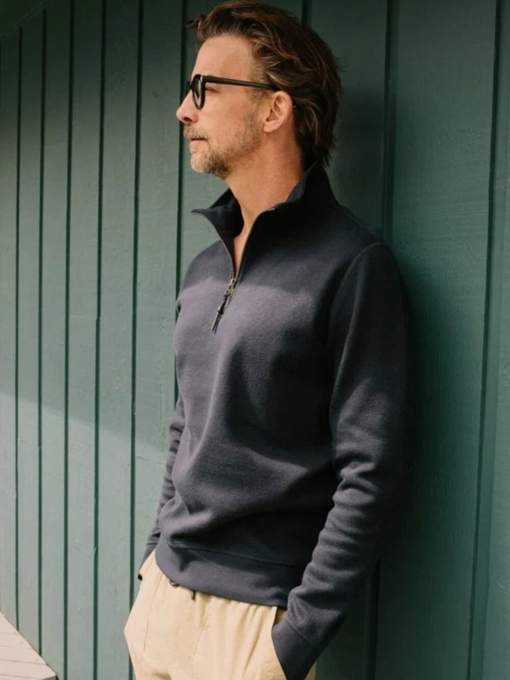 Surfside Supply Navy Quarter Zip Rib Knit Pullover
